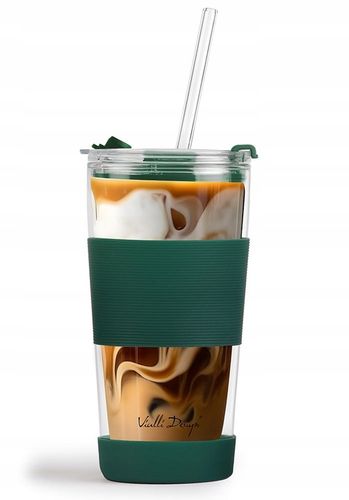Szklany kubek do kawy ze słomką Vialli Design FUORI 600ml 30398 (zielony) na Arena.pl