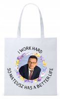 Mateusz Morawiecki Pis Torba Eco Biała Shopper Z Nadrukiem Ze Zdjęciem