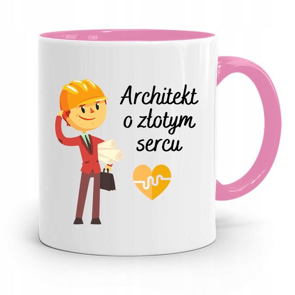 Kubek Różowy Architekta O Złotym Sercu Prezent Z Nadrukiem Ze Zdjęciem zdjęcie 1