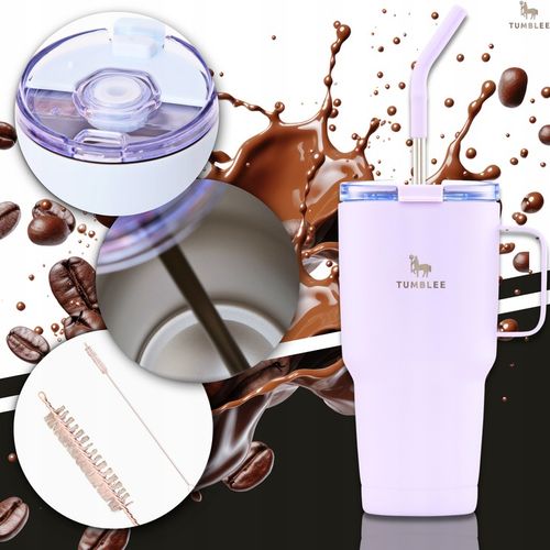 MOCNY Kubek Termiczny ze Stalową Słomką i Uchwytem na Kawę Herbatę 900ml na Arena.pl