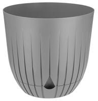 Doniczka donica plastikowa z podstawką 26 cm prążkowany wzór szary mat