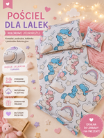 Pościel dla lalki do wózka kołyski 4 elementy jednorożce