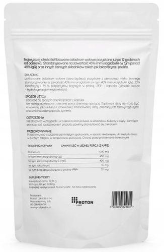 Proton Labs - Colostrum Liofilizowane 45% immunoglobulin 1000 mg | 60 kaps. na Arena.pl
