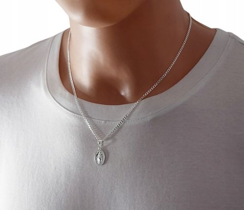 Łańcuszek Srebrny Diamentowany z Medalikiem na Komunie Srebro 925 na Arena.pl