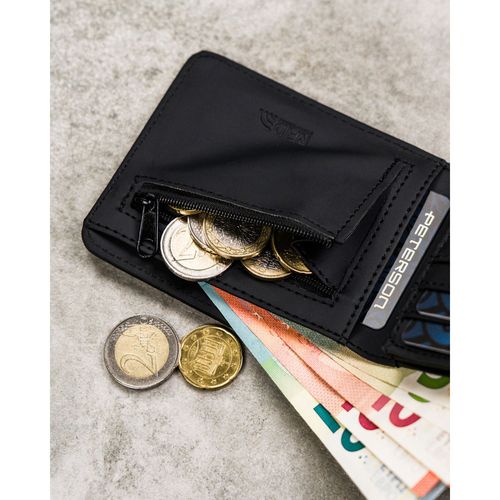 czarny portfel męski z modnym, geometrycznym wzorem, bez zapięcia na Arena.pl