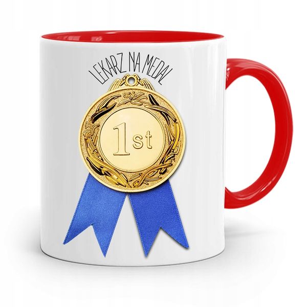 Kubek Czerwony Dla Doktora Lekarz Na Medal Z Nadrukiem Ze Zdjęciem zdjęcie 1