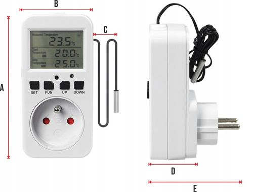 TERMOSTAT TIMER CYFROWY REGULATOR TEMPERATURY GNIAZDO SIECI 230V max. 3680W na Arena.pl