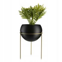 Złoty Kwietnik stojący z czarną osłonką 25 cm LOFT metalowy