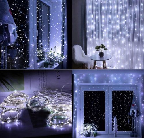 KURTYNA ŚWIETLNA kurtyna LED 2x2 m 200 LED USB pilot+ haczyki BIAŁY ZIMNY na Arena.pl