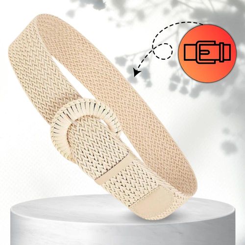 Pasek słomiany beżowy elastyczny pas na talię pleciony szeroki na Arena.pl