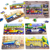 Drewniane Puzzle 4W1 Pojazdy Układanka Zestaw Środki Transportu Samochody