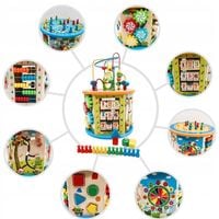 DREWNIANA KOSTKA EDUKACYJNA 8w1 SORTER DREWNIANE KLOCKI PĘTLA MOTORYCZNA