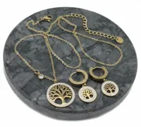 KOMPLET ZŁOTY 2 cz DRZEWKA SZCZĘŚCIA STAL CHIRURGICZNA CYRKONIE