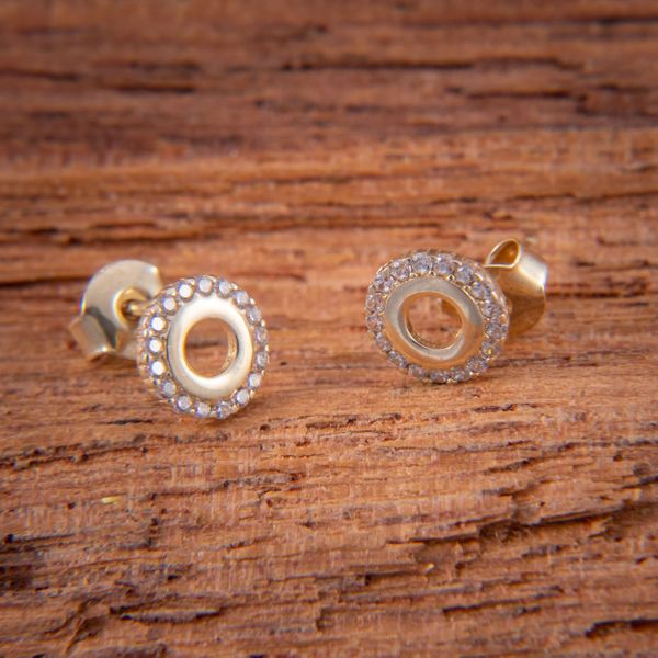 Złote Kolczyki Sztyfty Koło Cyrkonie zdjęcie 3