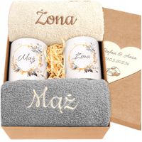 PREZENT NA ŚLUB KOMPLET RĘCZNIKÓW + KUBKI 100X50 ZESTAW ŚLUBNY ROCZNICA