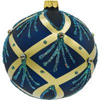 Bombka okrągła ze złotymi pasami: granatowa