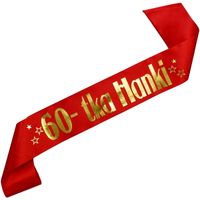 60-tka+ imię z gwiazdkami - czerwona szarfa ze złotym nadrukiem