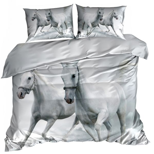 Pościel 3D bawełna satyna 160x200cm BIAŁE KONIE zdjęcie 1