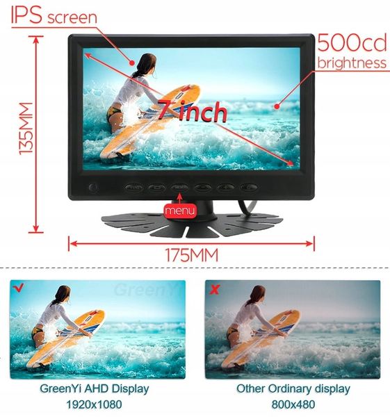 Monitor samochodowy AHD LCD 7 cali 4-PIN 1080P zdjęcie 3