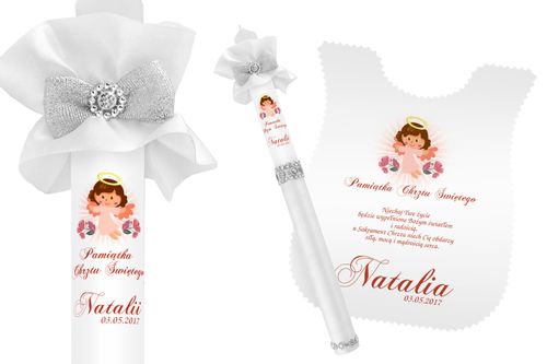 Szatka i świeca do CHRZTU biała IMIĘ DATA WZORY na Arena.pl