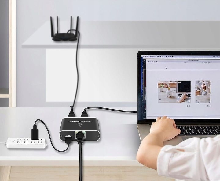 SPLITTER LAN 1x2 ADAPTER ROZDZIELACZ SWITCH 2xRJ45 ETHERNET 1000Mb GIGABIT zdjęcie 3