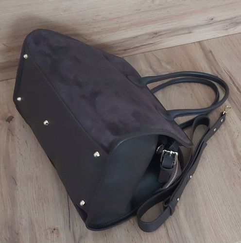 Duży włoski kufer Vera Pelle skórzana pojemna torba A4 Czekoladowa na Arena.pl