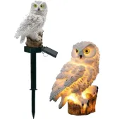 LAMPA LED SOLARNA WBIJANA BIAŁA SOWA OZDOBNA