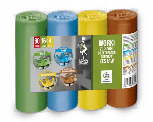 az worki z uszami do segregacji odpadów zestaw 60l 4x16szt na Arena.pl