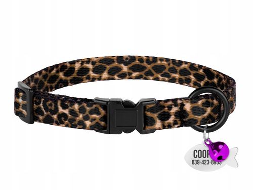 Obroża dla Kota z Dzwonkiem, Wzór Lampart + Identyfikator z Grawerem na Arena.pl