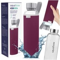AquaFloow: szklana butelka na wodę 0,7l | burgundowe etui | butelka szklana