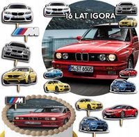 ZESTAW OPŁATEK NA TORT 20CM + TOPPERY PAPIEROWE - BMW AUTA 15CM 18CM