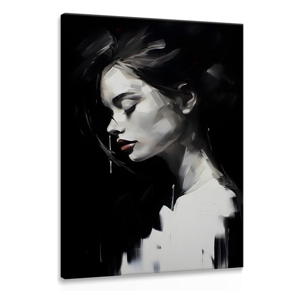 Obraz Canvas Czarno-Biały Kobiecy PORTRET Czerwone Usta 40cm x 50cm zdjęcie 1