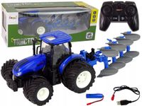 Traktor Zdalnie Sterowany Niebieski Pług Metal