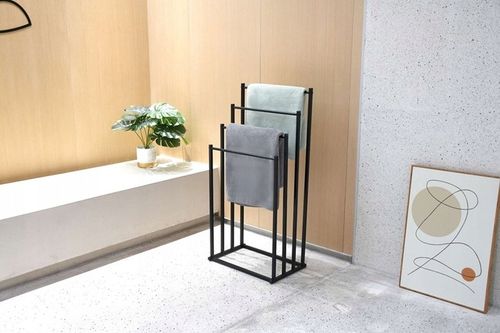 Stojak na Ręczniki Wieszak Łazienkowy Metalowy Stojący 4 Poziomy Czarny na Arena.pl