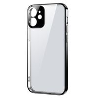 ultra cienkie przezroczyste etui z metaliczną ramką do iphone 12 pro czarny