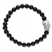 BŁYSZCZĄCA SREBRNA BRANSOLETKA ONYX Z CZASZKĄ ROZMIAR L-19 CM