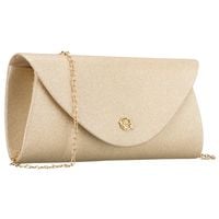 złota, brokatowa kopertówka damska wykonana z tkaniny syntetycznej