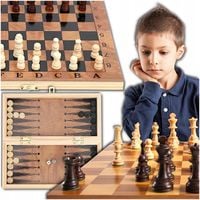 GRA W SZACHY WARCABY TRYKTRAK 3w1 DREWNIANE GRA LOGICZNA RODZINNA