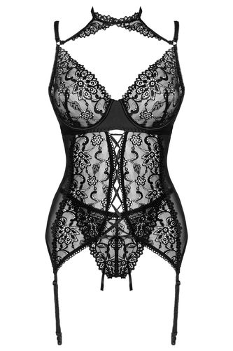 GORSET DO POŃCZOCH CZARNY KORONKOWY STRINGI S/M na Arena.pl