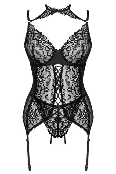 GORSET DO POŃCZOCH CZARNY KORONKOWY STRINGI S/M zdjęcie 8