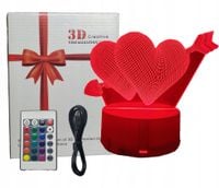 LAMPKA NOCNA LED DLA DZIEWCZYNY SERCA WALENTYNKI KOLORY + pilot