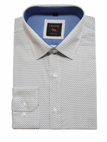Elegancka koszula męska lekki slim biała w czarno-niebieski wzorek L-41/42
