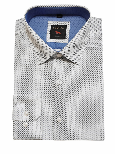 Elegancka koszula męska lekki slim biała w czarno-niebieski wzorek M-39/40 na Arena.pl