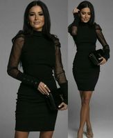 Ołówkowa Sukienka Mini Z Tiulowymi Rękawami Czarny / S-M