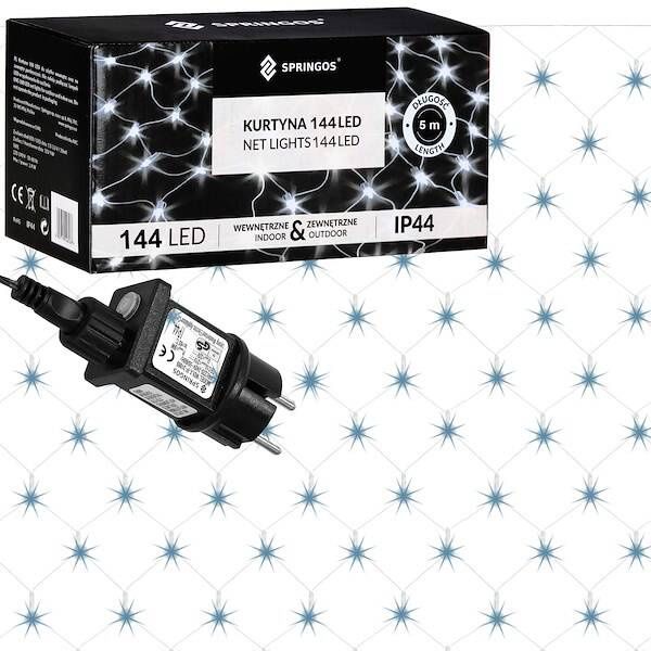 Kurtyna świetlna zimny biały 144 Led lampki wewnętrzno-zewnętrzne siatka z programatorem zdjęcie 2