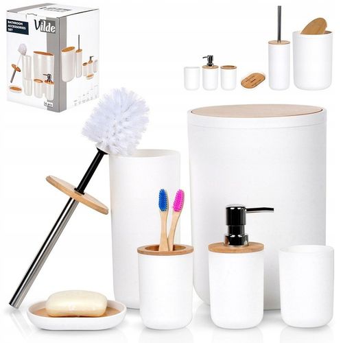 Zestaw ŁAZIENKOWY kubek szczotka WC kosz na śmieci dozownik mydła podstawka na Arena.pl