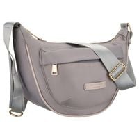 szara torebka damska z nylonu, zawieszona na regulowanym