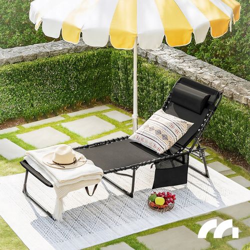 LEŻAK OGRODOWY SKŁADANY LEŻANKA ŁÓŻKO FOTEL PLAŻOWY Z KIESZONKĄ I PODUSZKĄ na Arena.pl