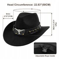KAPELUSZ KOWBOJSKI COUNTRY WESTERN DLA DOROSŁYCH Ustawić Czarny 58CM