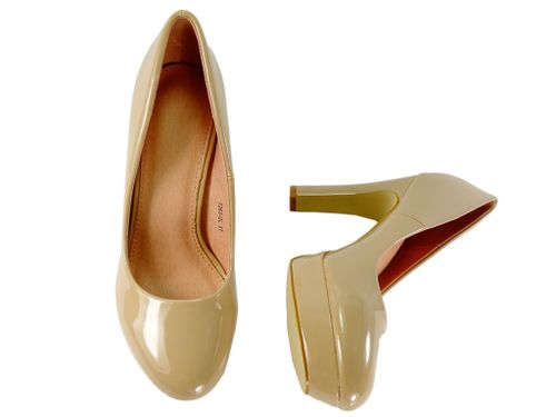 Beżowe szpilki na platformie lakierowane 40 na Arena.pl